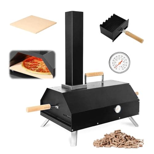 Image of Outdoor Pizza Oven Professional 11" Wood Fired Pellets Portable Pizza Maker with Pizza Stone & Thermometer | Stainless Steel Wood Pellet Oven Grill for Camping, Garden, Patio, Backyard