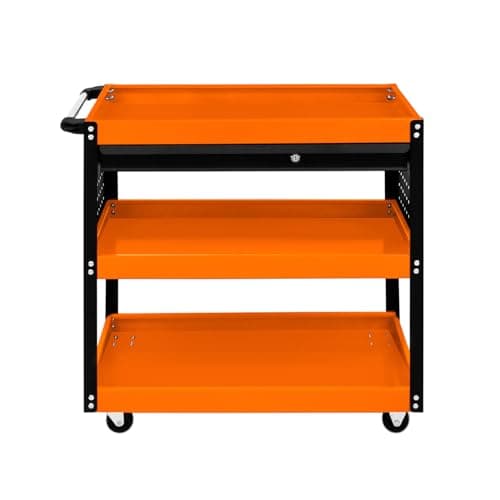 Image of Tool Storage Tolley 3 Tier Portable Cart Roller Cabinet Lockable Drawer 2 Keys 4 Castor Wheels Handle 2 Hanging Boards 6 Hooks 150kg Capacity Workshop Garage Utility DIY Heavy Duty Powder Coated Steel