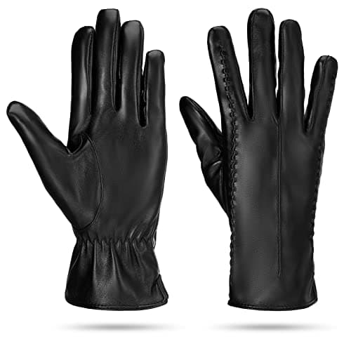 Image of FRIUSATE Leather Gloves Women Fleece Lined Gloves Full Touch Screen Ladies Leather Driving Gloves For Bicycling Walking Shopping