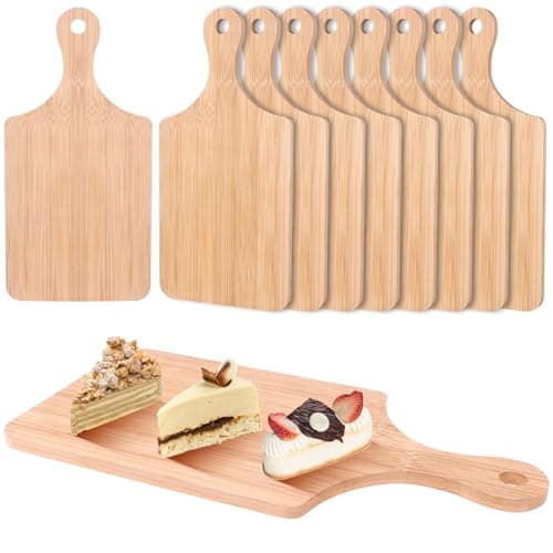 Image of 9 Pcs Bamboo Chopping Board 11x5 Inch Thicken Bamboo Cutting Board Bulk Wood Serving Charcuterie Board with Handle Dinner Plate Tray Kitchen Chopping Board for Meat Bread Vegetables Fruits Food (9)