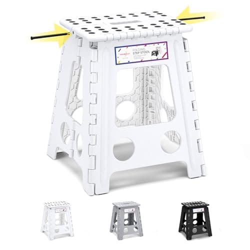 Image of HOUSE DAY 16 inch(40cm) Folding Step Stool - Large Size Kitchen Step Stool for Adults Space Saving Folding Stools for Children & Adult Step Durable Plastic Stool Heavy Duty Foldable Stools-White