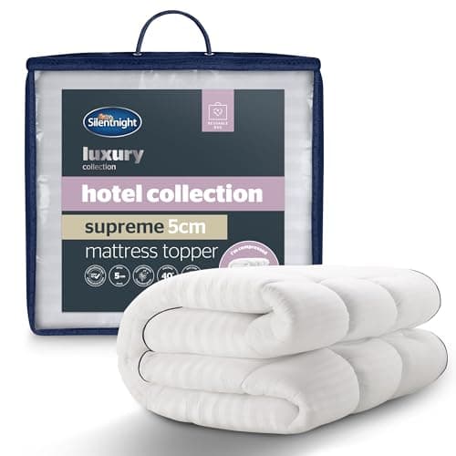 Image of Silentnight Hotel Collection Mattress Topper - 5cm Thick Deep for Luxury Comfort - Filled with Finest Fibres to Rejuvenate Your Bed - Soft Touch Quilted Embossed Cover & Box-Stitched Edge - Double