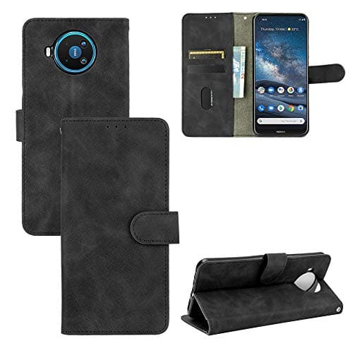Image of Rfvzubemok Compatible with Nokia 8.3 5G Flip Wallet Cover,Compatible with Nokia 8.3 5G Kickstand Magnetic Closure Black