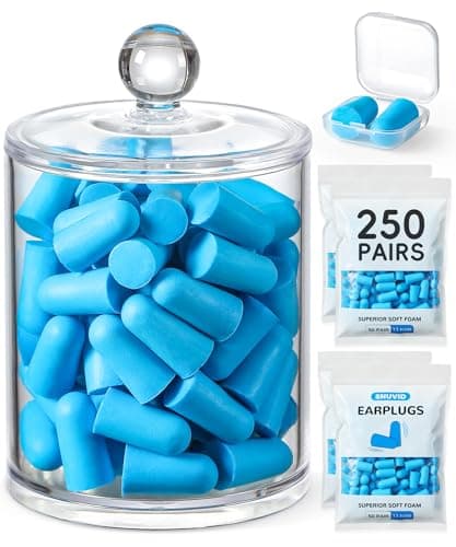 Image of Snuvid 250 Pairs Foam Ear Plugs with 1 Clear Dispenser Holder, NRR 33dB Ear Plugs for Sleeping Noise Cancelling, Soft Earplugs for Noise Reduction Concerts Snoring Shooting Travel Ear Protection