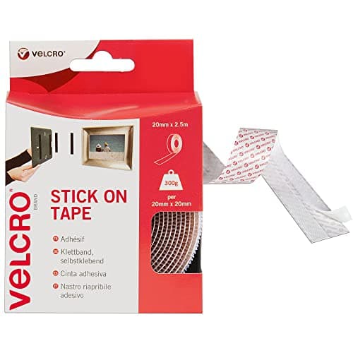 Image of VELCRO Brand Stick On Tape , Cut-to-Length Strong Hook & Loop Self Adhesive Sticky Tape Perfect for Room Décor & Home, Office, Garage Use . White , 20mm x 2.5m