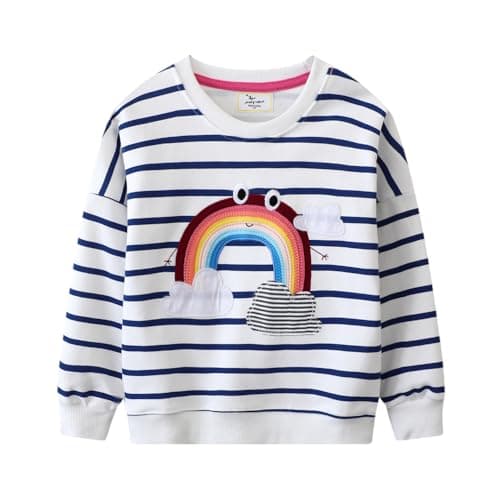 Image of LitBud Toddler Sweatshirts Crewneck Pullover for Girl Rainbow Clothes Casual Jumper Girl Cotton Top T Shirt Long Sleeve Stripe Fall Winter for Kids Age 2-3 Years Old 3T