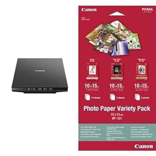 Image of Canon LiDE 400 Colour Flatbed Scanner (Black) - Space Saving Design with USB Type-C Connectivity, Easy One-Touch Operation - Ideal for Home or Office & 10 x 15 cm Photo Paper