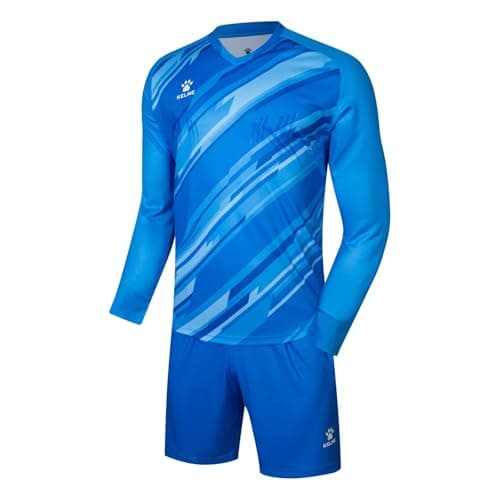 Image of Kelme Men's Football Goalkeeper Shorts Long Sleeve T-Shirts Padded Goalie Jersey Sports Uniform(Blue, S)