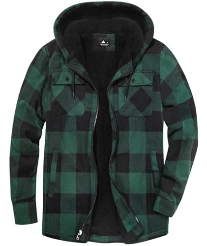 Image of JACKETOWN Men's Fleece Jackets Checked Flannel Shirt Long Sleeve Casual Work Plaid Shirt Full Zip Up Warm Hoodie WinterJacke Outwear Lined Padded Lumberjack Checked