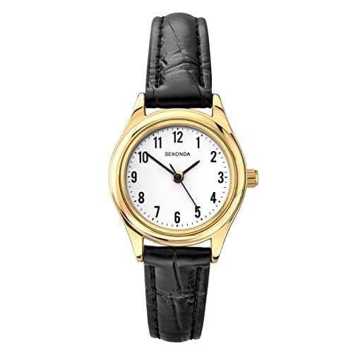 Image of Sekonda Women's Quartz Watch with White Dial Analogue Display and Black Leather Strap 4493.27