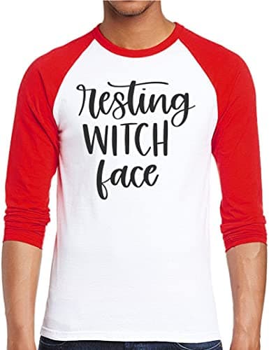 Image of HotScamp Resting Witch Face - Witches Halloween - Men Baseball Top - Party Hocus Pocus Funny S White/red