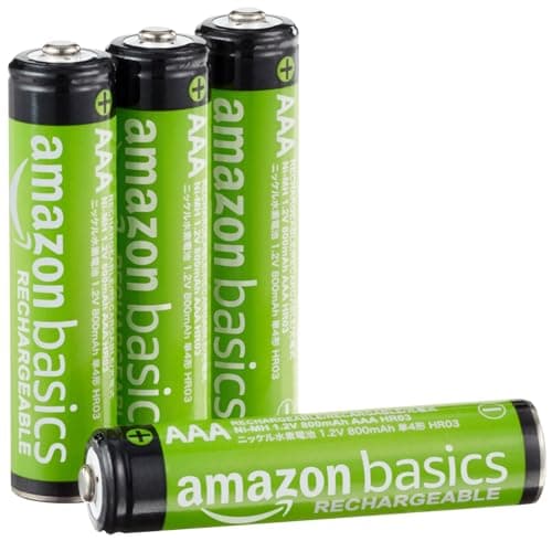 Image of Amazon Basics 4-Pack Rechargeable AAA NiMH Performance Batteries, 800 mAh, 1.2V, Recharge up to 1000x Times, Pre-Charged