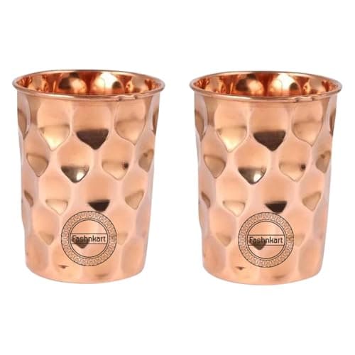 Image of Fashnkart Pure Copper Glasses Drinking Water Set of 2 Ayurvedic Health Pure Tumblers Copper Cups 10.14 Oz 300 Ml (Diamond)