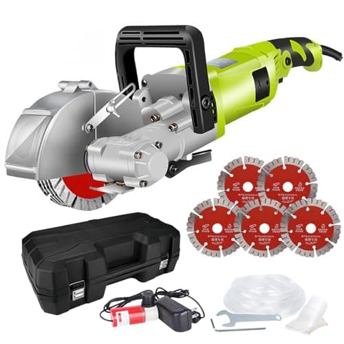 Image of Wall Chaser Cutting Machine with 5 Saw Blades, 4000W, 7500RPM, Adjustable Depth & Width for Grooves in Granite, Marble, Concrete, and Stone