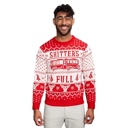 Image of National Lampoon's Vacation Shitter's Full Ugly Christmas Sweater (Adult Medium) Red, White