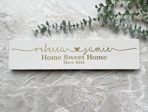 Image of The Handmade Sign Company Personalised Wooden Plaque, Pine, Multiple Sizes Black/Grey/White/Oak, Home Sweet Home, Wall Hung or Freestanding (White, 40 x 10cm)