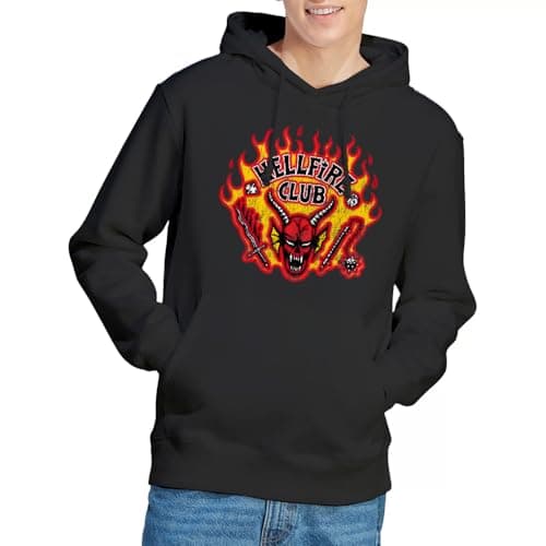 Image of Stranger Things Hellfire Flames Unisex Hoodie, Black, Medium