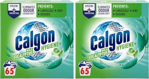 Image of Calgon Hygiene Plus Washing Machine Cleaner & Limescale Remover, Water Softener Tablets, Unscented, 65 Tablets, Pack of 2 (130 Tabs Total)