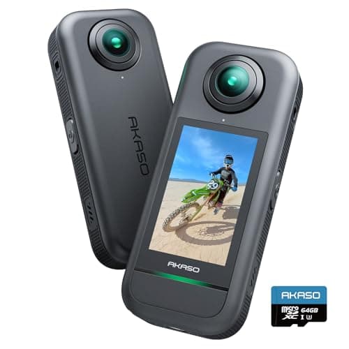 Image of AKASO 360-360° Action Camera with 5.7K 360° Video, 72MP Photo, SuperSmooth Stabilization, Horizon Lock, AI Tracking, Invisible Selfie Stick Effect, Touchscreen, Splash-Resistant, 64GB microSD Card