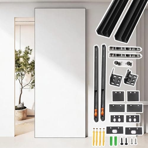 Image of Black ConcealedDoor Sliding Hardware Kit - 52in Invisible Soft Close Barn Door Track System for Cabinets & Sliding Doors - Hidden Rail for Seamless Installation