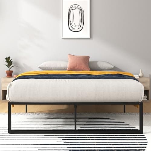 Image of Zinus Lorelai Double Bed Frame - 4ft6 (135 x 190 cm) - 14.2'' Height - Metal Bed Base with Steel Slat Support - Storage Space Underneath - Easy Assembly - Black