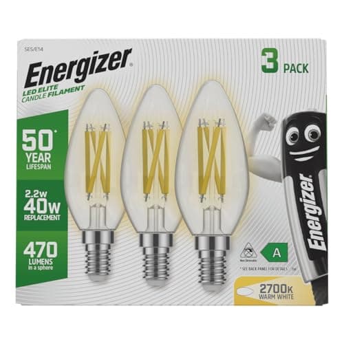 Image of Energizer Ultra Efficient - 50 Year Life Span - E14 / SES Candle LED Light Bulbs - Ideal LED candle Bulbs for Fittings Featuring a E14 LED Bulb. Ultra Low Energy. Next Generation - Warm White - 3 Pack