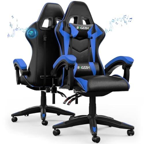 Image of Racingreat Gaming Chair with Bluetooth Speakers,Adjustable Height, Reclining Feature, Headrest, and Lumbar Support for Adults (Blue/Black)