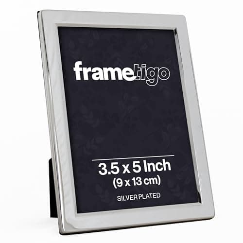 Image of Frametigo - Silver Plated Flat Edge Photo Frame, 3.5"x5" (9x13cm) Photo Size - Velvet Frame Backing & Stand - Real Glass Window - Tarnish-Resistant - Landscape or Portrait Orientation