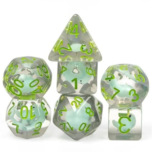 Image of Little Dino Dice Set - Cute Dinosaur Dice Set - TTRPG Dice Polyhedral Dice Set - Glitter Dice for Card Games War Games and Tabletop RPGs
