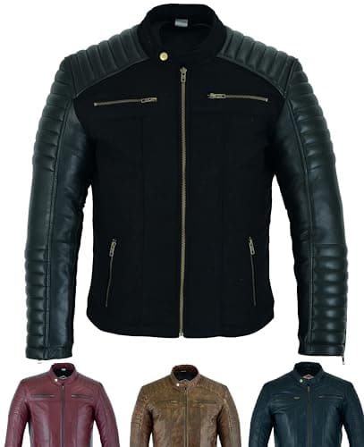Image of Texpeed Mens Casual Leather Jacket - Real Genuine Soft Touch Sheepskin Biker Motorcycle Style Leather Coat Black Textile - XL