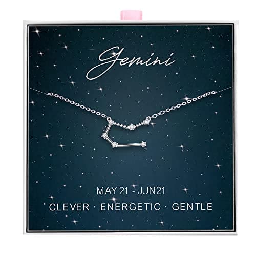Image of ALoveSoul 925 Sterling Silver Constellation Horoscope Zodiac Gemini Necklace, Gift for Women Girls