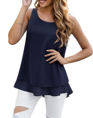 Image of YGJIEGENG Ladie's Vest Summer Plain Round Neck Sleeveless Solid Color Tank Tops for Women,Navy Blue,S