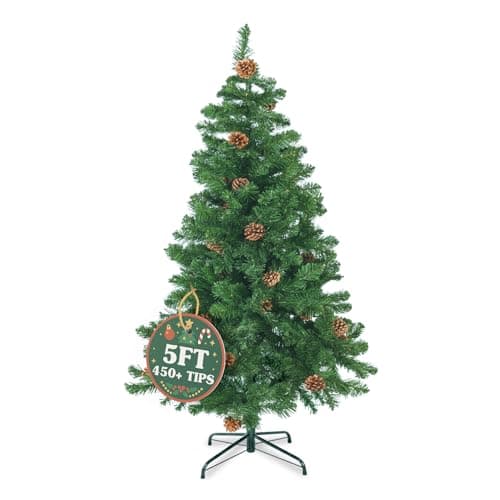 Image of 5ft Artificial Christmas Tree with Pine Cones – Realistic 400+ Tip Branches, Full Green Xmas Tree for Home Indoor Festive Décor