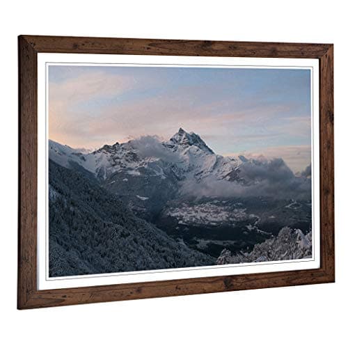 Image of Big Box Art Framed Print of Landscape Snowy Mountains Design | Wall Art Picture | Home Decor for Kitchen, Living, Dining Room, Bedroom, Hallway, Office, Walnut, A2 / 24.5x18 Inch / 62x45cm