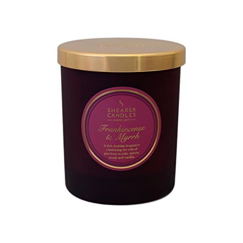 Image of Shearer Candles Frankincense and Myrrh Scented Jar Candle with Gold Lid - Burgundy