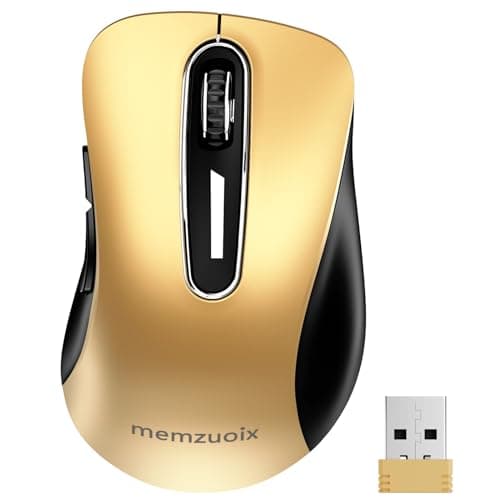 Image of memzuoix 2.4G Wireless Mouse, 1400 DPI Mobile Optical Cordless with USB Receiver, Portable Computer Mice Wireless Mouse for Laptop, PC, Desktop, MacBook, 5 Buttons (Gold)