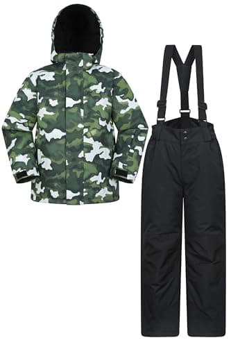 Image of Mountain Warehouse Kids Ski Jacket & Trousers Set - Snowproof Ski Outfit, Front Pockets, Fleece Lined Skiwear, Integrated Snowskirt - Winter Snowboarding Dark Khaki Kids Size 3-4 Years