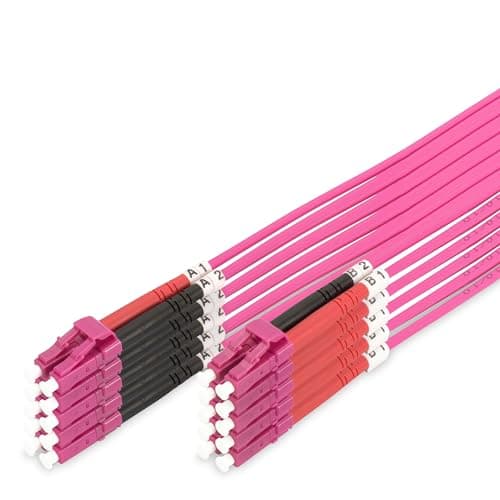 Image of DIGITUS - Purple OM4 Fibre Optic Cable - Pack of 5 - 1m - LC to LC - Duplex - 1/10/40/100Gbps - MM Multimode Fiber LAN Cable - Compatible with OM3, OM5 & SWDM - Router, Server