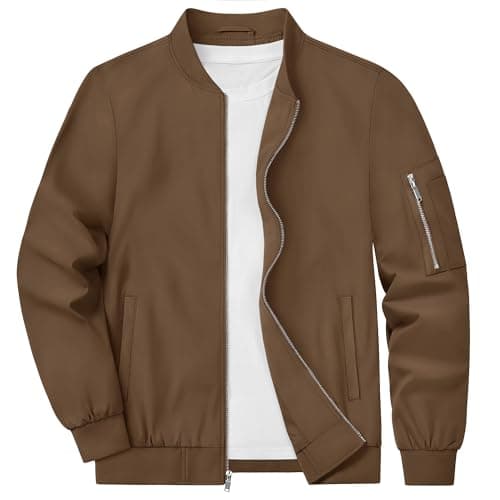 Image of KEFITEVD Men Casual Lightweight Jacket Summer Thin Baseball Jackets with Multi Pockets,Brown,3XL