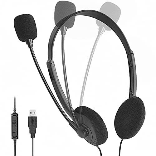 Image of USB Headset with Microphone for PC Laptop Office Headset with Mic Adjustable Noise Cancelling Headphones with In-Line Control & Mute Computer Headsets for Call Center Work Skype Chat Online Courses