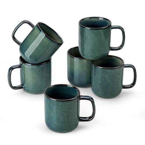 Image of vancasso Starry Coffee Mugs Set of 6, 12oz/360ml Stoneware Coffee Mug with Handle, Tea Cups for Cocoa Milk, Microwave & Dishwasher Safe, Green