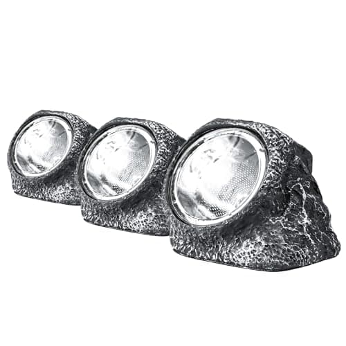 Image of Status Augusta Outdoor Garden Solar Light | 3 Pack of Large Rock Design Solar Lights | Decorative & Waterproof | Light Grey | Rechargeable Battery Included | AUGUSTA3PK6