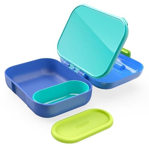 Image of Zoku Neat Bento Jr. Kid's Lunch Box, Compact Two-Compartment Design, Leak-Proof Kid-Friendly Latch Closure, Removable Container with Lid, BPA Free and Dishwasher Safe, Blue