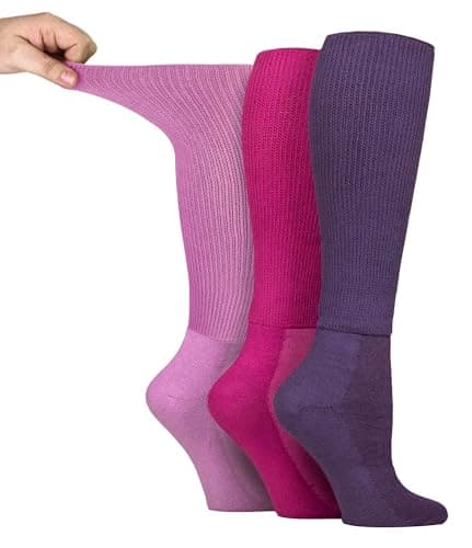 Image of IOMI Knee High Diabetic Socks 3 Pack Bamboo Non Elastic Socks for Swollen Feet | Long Extra Wide Non-Binding Soft Top Socks