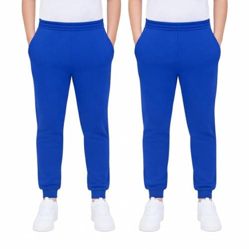 Image of KHIM Jogging Trouser Tracksuit Bottom Pant Kids Unisex Girls Boys Activewear (UK, Age, 7 Years, 8 Years, Regular, Royal Blue 2 Pack)