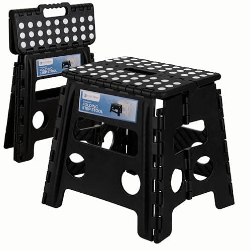 Image of Black - 13inch Foldable Step Stool for Adults & Children – Heavy Duty Plastic Compact, Collapsible Stool for Home, Bathroom, Garage, Office, Picnic – Non-Slip Design, Weight Capacity 330lbs