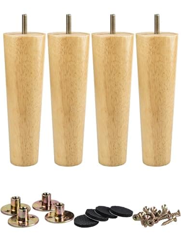 Image of La Vane 5 inch / 12cm Solid Wood Furniture Legs - Tapered Replacement Feet with M8 Thread & Mounting Plates - Set of 4 for Sofa, Couch, Cabinet, Ottoman
