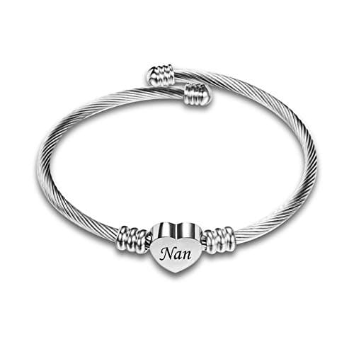 Image of KunBead Jewelry Nan Nana Bracelet Birthday Gift from Granddaughter Bangle Love Heart Bracelets Cheap