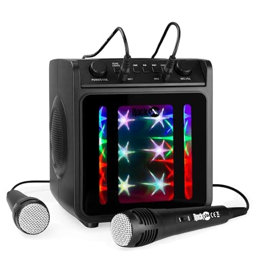 Image of RockJam 10-Watt Rechargeable Bluetooth Karaoke Machine with Two Mics, Lightshow & Voice Effects