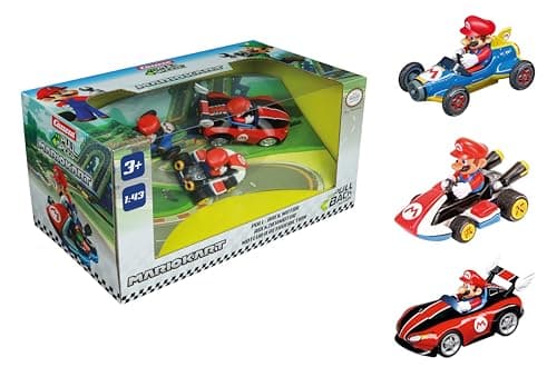 Image of Pull & SPEED Carrera Mario Kart - Mario 3 Pack Vehicles with Pull-Back Motor, Scale 1:43, Includes Mario Kart Classic, Mach 8 Kart and Wild Wing Kart, from 3 Years